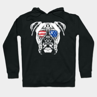 Boxer Dog American Flag Vintage Retro Hoodie